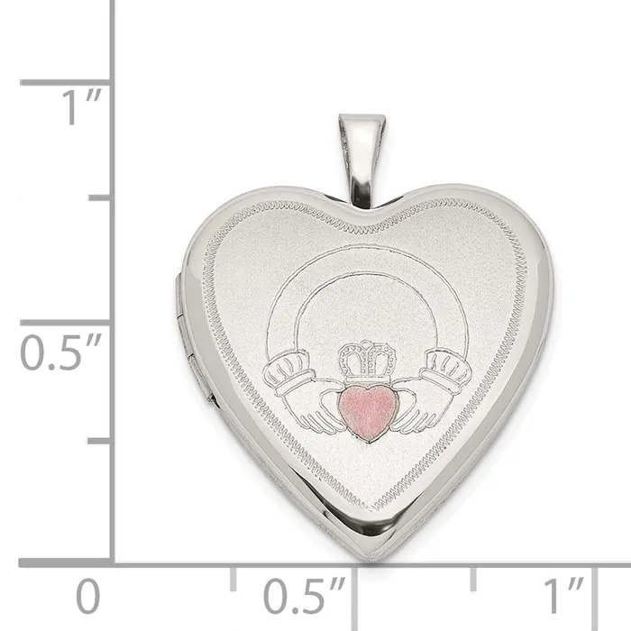 Rings TreasureFineJewelers Sterling Silver 20mm Pink Enamel Claddagh Heart Locket