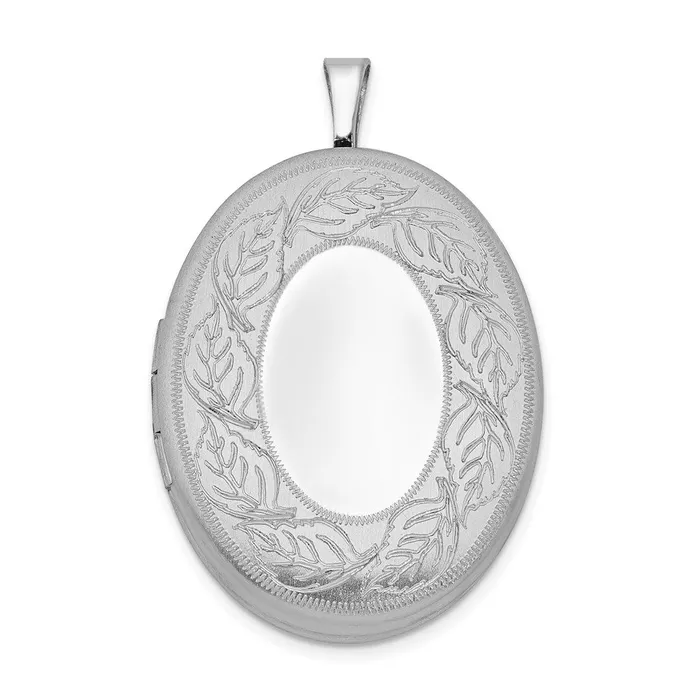 Rings TreasureFineJewelers Sterling Silver Rhodiumplated 26mm Leaf Border Oval Locket Rings TreasureFineJewelers Sterling Silver Rhodiumplated 26mm Leaf Border Oval Locket