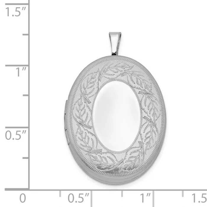 Rings TreasureFineJewelers Sterling Silver Rhodiumplated 26mm Leaf Border Oval Locket