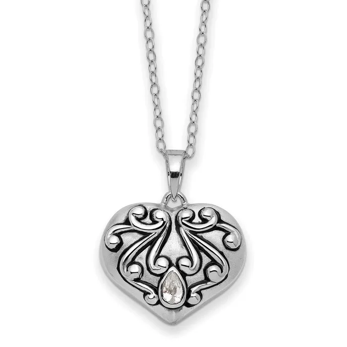 Sentimental Expressions Sterling Silver Rhodiumplated Antiqued CZ Heart Remembrance Ash Holder 18in Necklace TreasureFineJewelers Necklaces Sentimental Expressions Sterling Silver Rhodiumplated Antiqued CZ Heart Remembrance Ash Holder 18in Necklace TreasureFineJewelers Necklaces