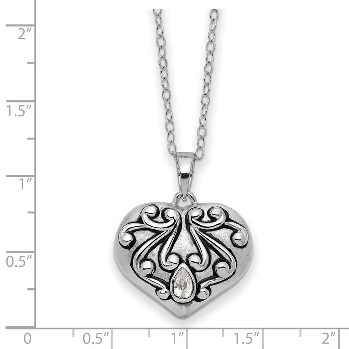 Sentimental Expressions Sterling Silver Rhodiumplated Antiqued CZ Heart Remembrance Ash Holder 18in Necklace TreasureFineJewelers Necklaces