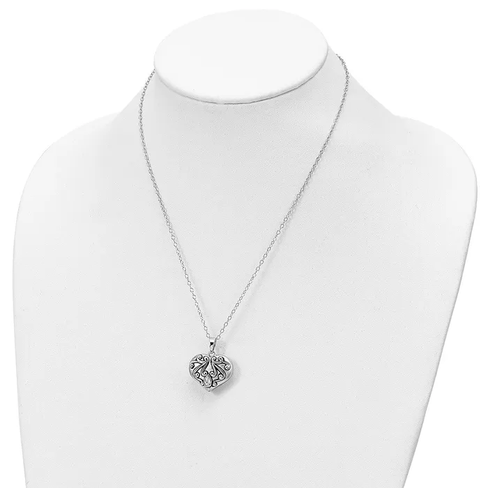 Sentimental Expressions Sterling Silver Rhodiumplated Antiqued CZ Heart Remembrance Ash Holder 18in Necklace TreasureFineJewelers Necklaces