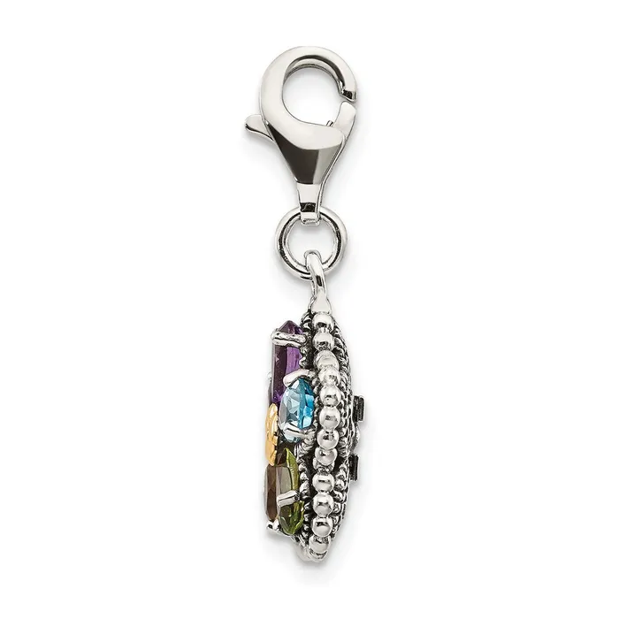 Shey Couture Sterling Silver with 14K Accent Antiqued Pear Shaped Amethyst Citrine Blue Topaz Peridot and Garnet Multicolored Gemstone Flower with Lobster Clasp Charm TreasureFineJewelers Rings