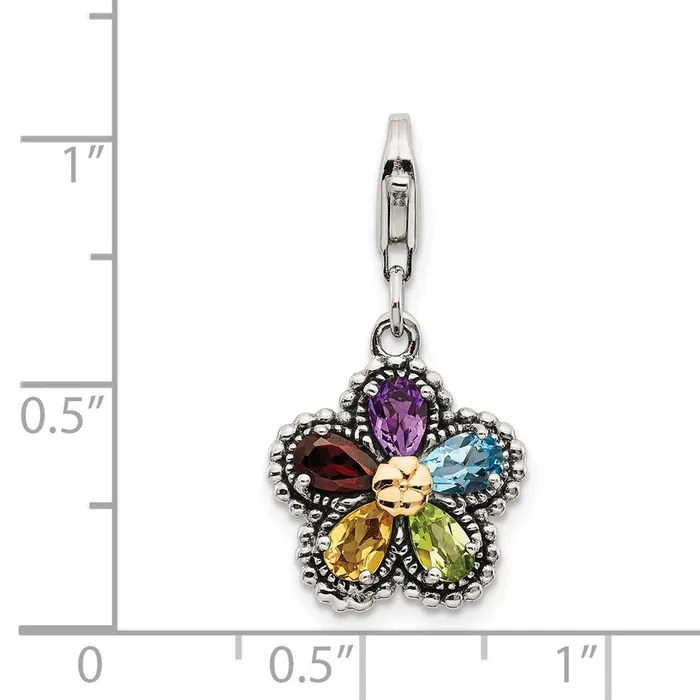 Shey Couture Sterling Silver with 14K Accent Antiqued Pear Shaped Amethyst Citrine Blue Topaz Peridot and Garnet Multicolored Gemstone Flower with Lobster Clasp Charm TreasureFineJewelers Rings