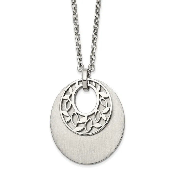 Stainless Steel Brushed Polished Flower Cutout 18in w2in ext Necklace TreasureFineJewelers Necklaces