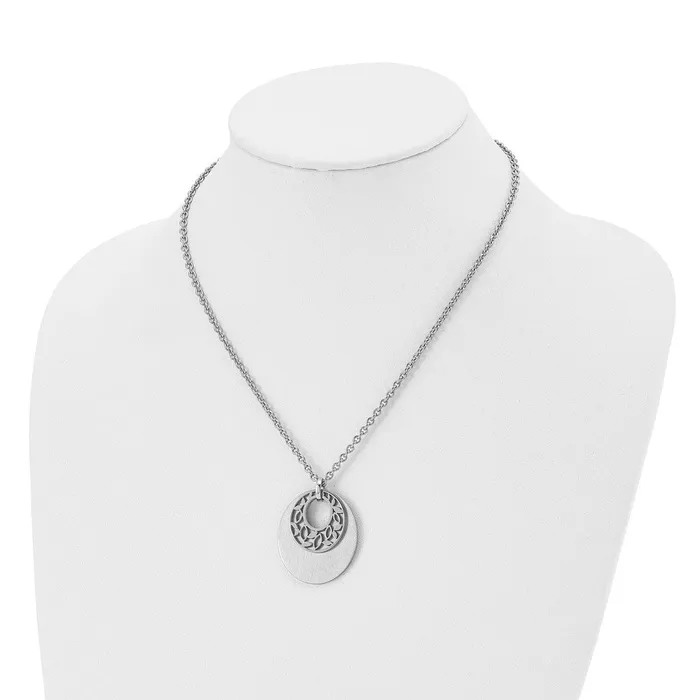Stainless Steel Brushed Polished Flower Cutout 18in w2in ext Necklace TreasureFineJewelers Necklaces