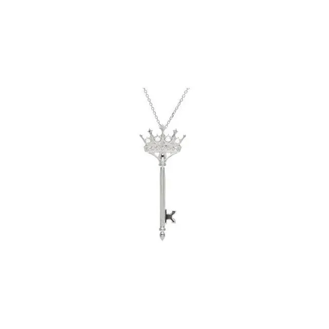 Sterling Silver 110 CTW Natural Diamond Crown Key 18 Necklace TreasureFineJewelers Necklaces Sterling Silver 110 CTW Natural Diamond Crown Key 18 Necklace TreasureFineJewelers Necklaces