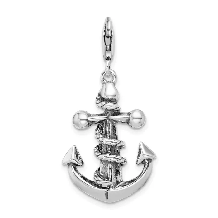 Sterling Silver Amore La Vita Rhodpl 3D Antiqued Anchor Rope Charm TreasureFineJewelers Rings