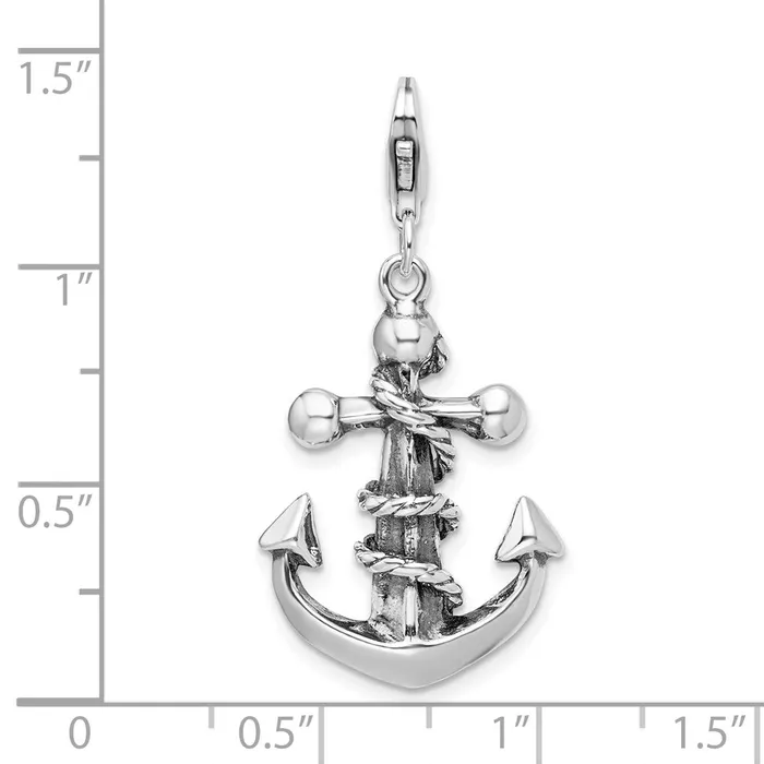 Sterling Silver Amore La Vita Rhodpl 3D Antiqued Anchor Rope Charm TreasureFineJewelers Rings