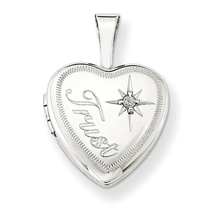 Sterling Silver Diamond Trust 12mm Heart Locket TreasureFineJewelers Rings Sterling Silver Diamond Trust 12mm Heart Locket TreasureFineJewelers Rings