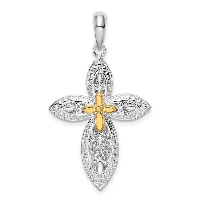 Sterling Silver Polished Filigree Cross w14k Accent Pendant TreasureFineJewelers Necklaces Sterling Silver Polished Filigree Cross w14k Accent Pendant TreasureFineJewelers Necklaces