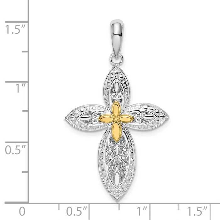 Sterling Silver Polished Filigree Cross w14k Accent Pendant TreasureFineJewelers Necklaces