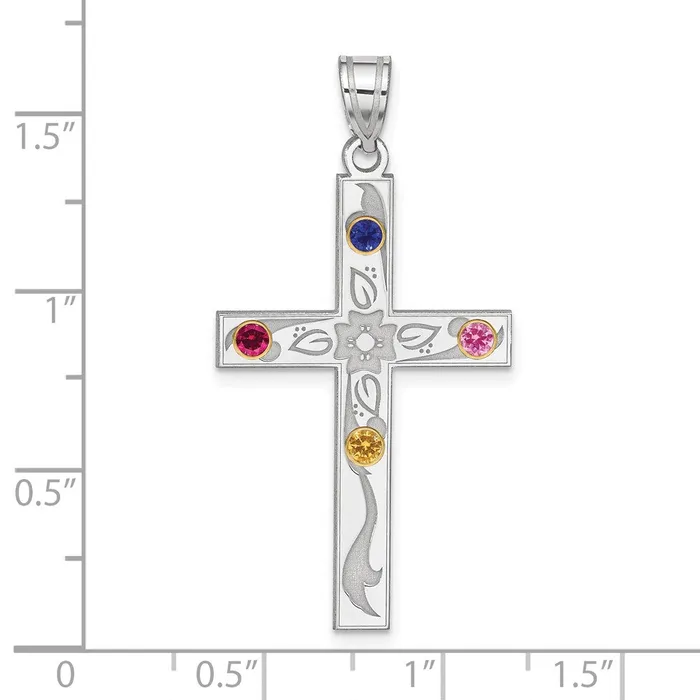 Sterling Silver Rhplt18k Bezel Crystal Family Cross Pendant TreasureFineJewelers Necklaces