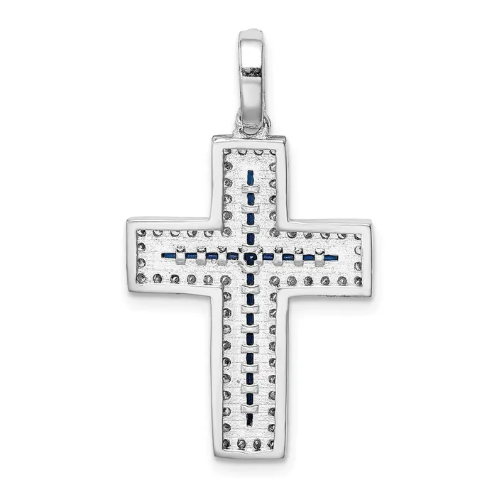 Sterling Silver Rhodiumplated CZ Synthetic Blue Spinel Cross Pendant TreasureFineJewelers Necklaces