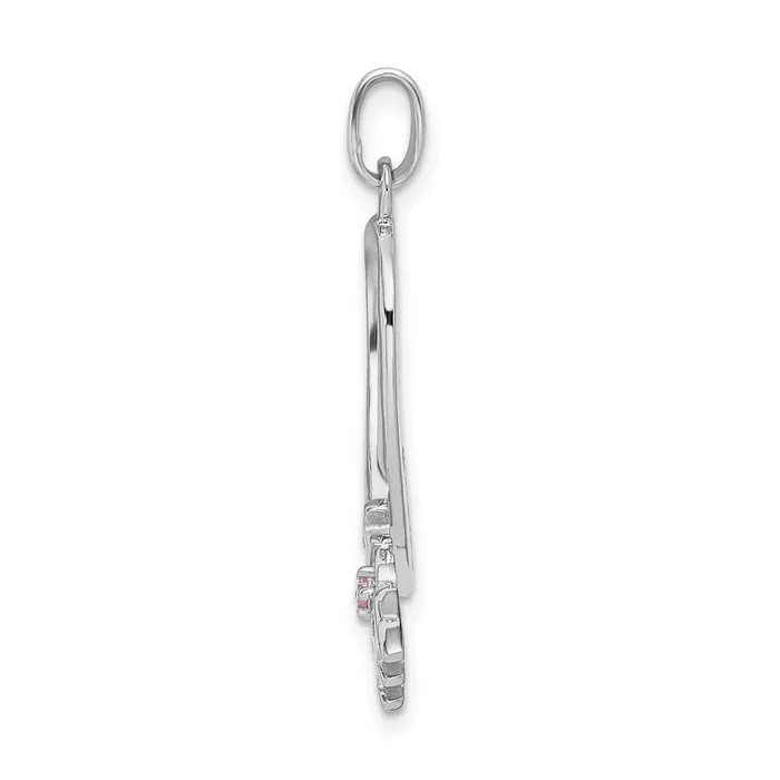 Sterling Silver Rhodiumplated Pink CZ Hope Awareness Ribbon Pendant TreasureFineJewelers Necklaces