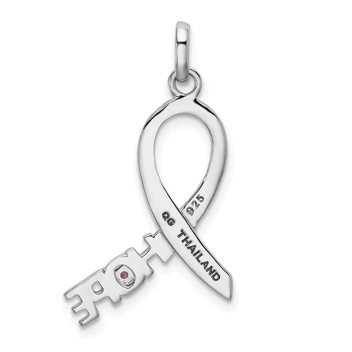 Sterling Silver Rhodiumplated Pink CZ Hope Awareness Ribbon Pendant TreasureFineJewelers Necklaces