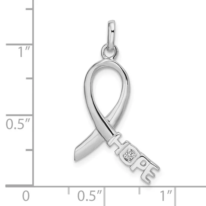 Sterling Silver Rhodiumplated Pink CZ Hope Awareness Ribbon Pendant TreasureFineJewelers Necklaces