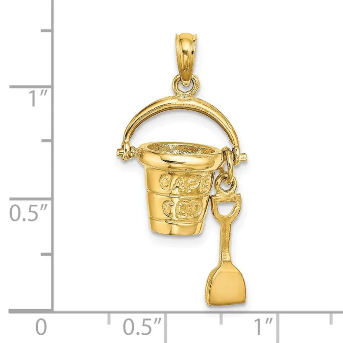 TreasureFineJewelers 14K 3D CAPE COD Bucket w Shovel Charm Charm Necklaces