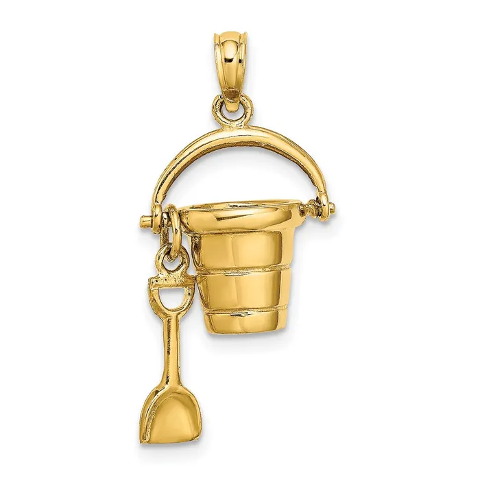 TreasureFineJewelers 14K 3D CAPE COD Bucket w Shovel Charm Charm Necklaces