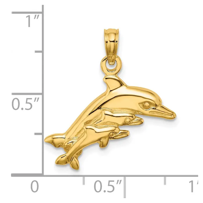 TreasureFineJewelers 14K Dolphin w 2 Baby Dolphins Charm Charm Necklaces