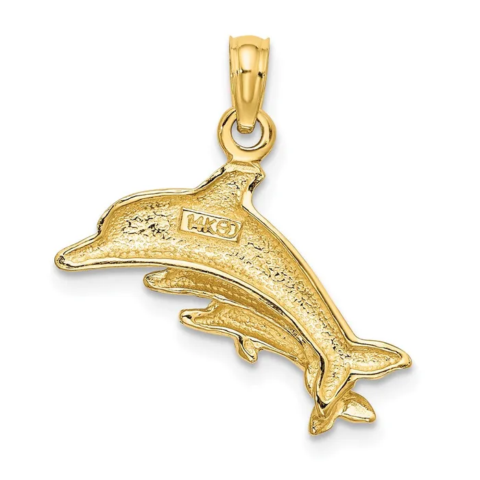 TreasureFineJewelers 14K Dolphin w 2 Baby Dolphins Charm Charm Necklaces