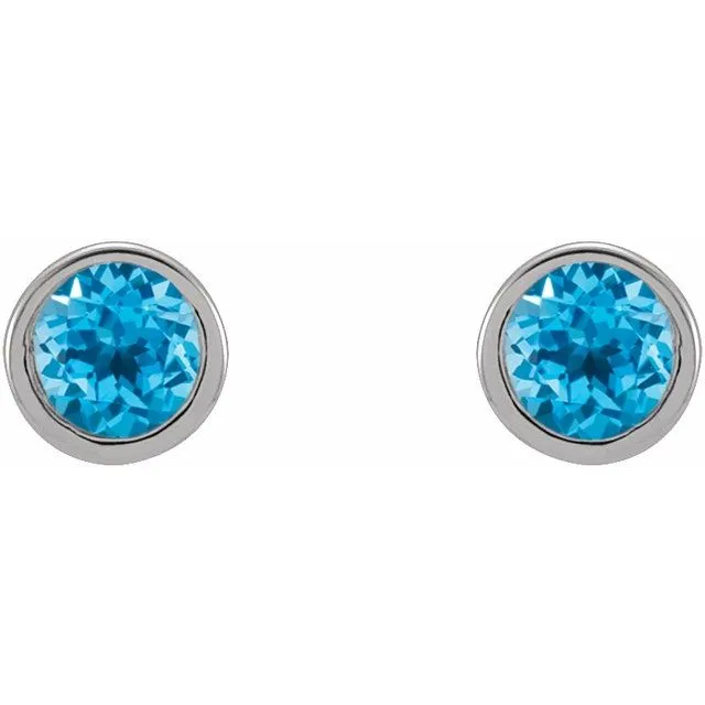 TreasureFineJewelers 14K White Gold 25 mm Round Natural Swiss Blue Topaz Micro BezelSet Earrings Earrings