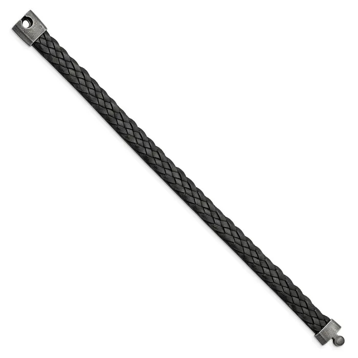 TreasureFineJewelers Bracelets Chisel Stainless Steel Antiqued Black Braided Leather 825 inch Bracelet