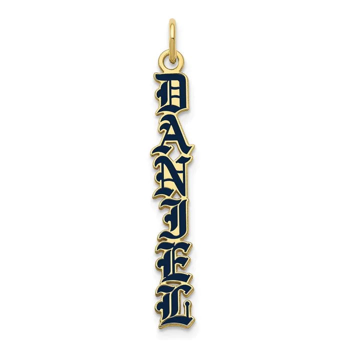 TreasureFineJewelers Charm Necklaces 10K English Towne Font Vertical Name Plate Enameled Charm TreasureFineJewelers Charm Necklaces 10K English Towne Font Vertical Name Plate Enameled Charm