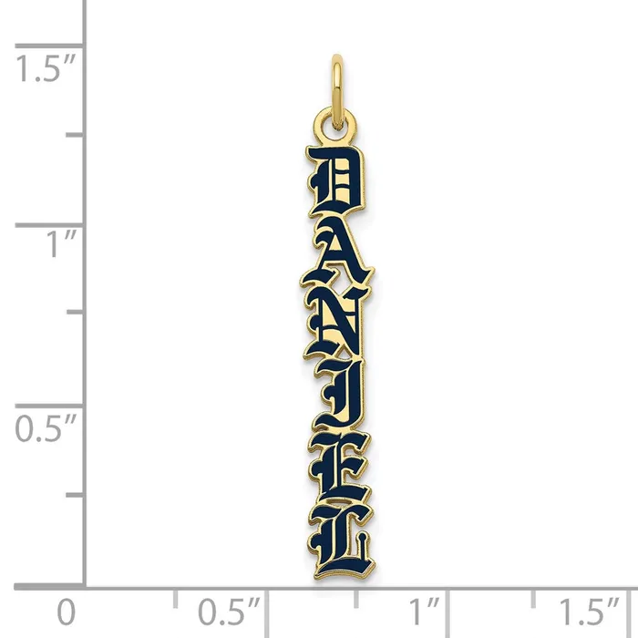 TreasureFineJewelers Charm Necklaces 10K English Towne Font Vertical Name Plate Enameled Charm
