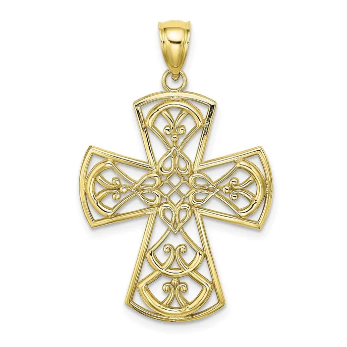 TreasureFineJewelers Charm Necklaces 10K Filigree Cross Charm
