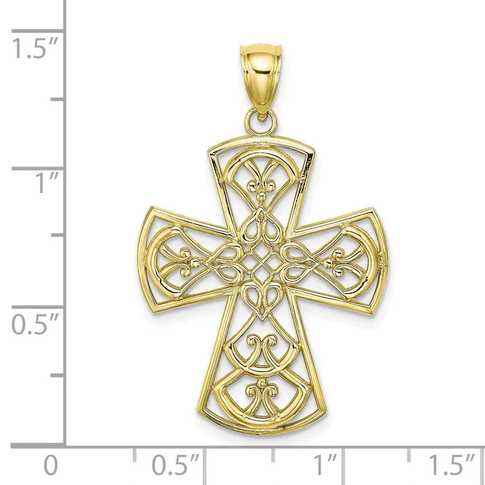 TreasureFineJewelers Charm Necklaces 10K Filigree Cross Charm