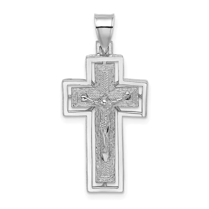TreasureFineJewelers Charm Necklaces 10K White Gold Textured Crucifix w Frame Charm TreasureFineJewelers Charm Necklaces 10K White Gold Textured Crucifix w Frame Charm