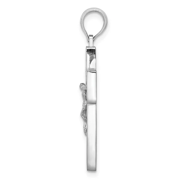 TreasureFineJewelers Charm Necklaces 10K White Gold Textured Crucifix w Frame Charm