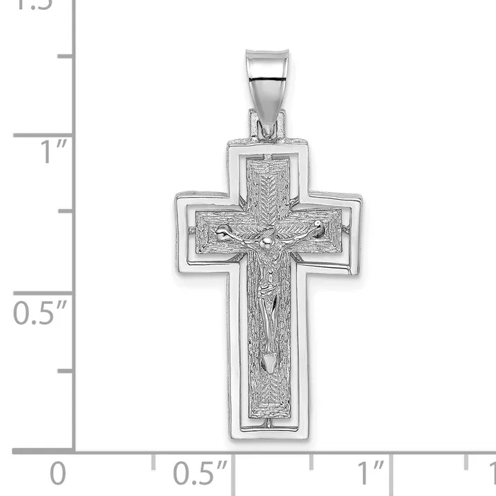 TreasureFineJewelers Charm Necklaces 10K White Gold Textured Crucifix w Frame Charm