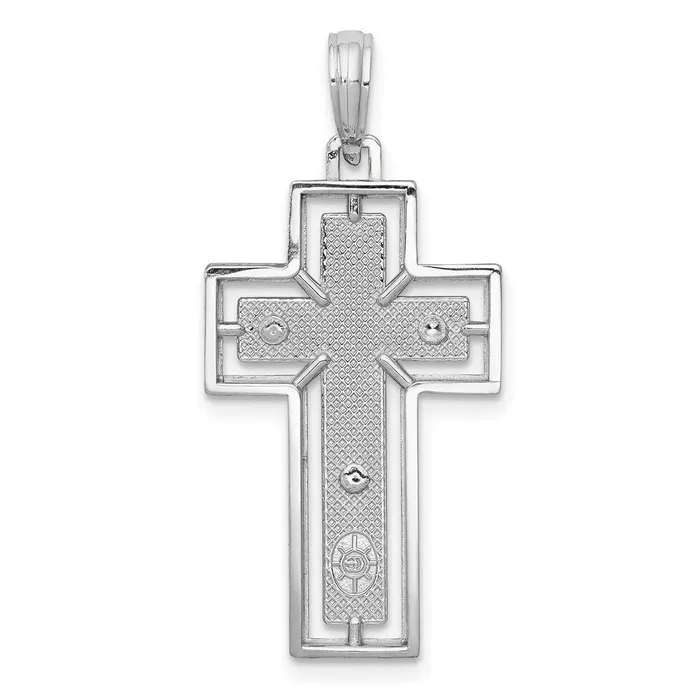 TreasureFineJewelers Charm Necklaces 10K White Gold Textured Crucifix w Frame Charm