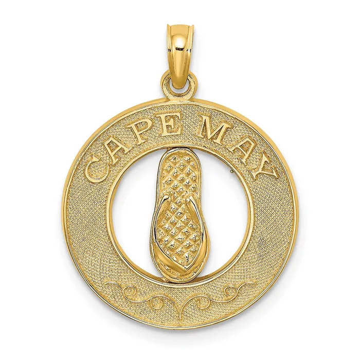 TreasureFineJewelers Charm Necklaces 14K CAPE MAY w FlipFlop Charm