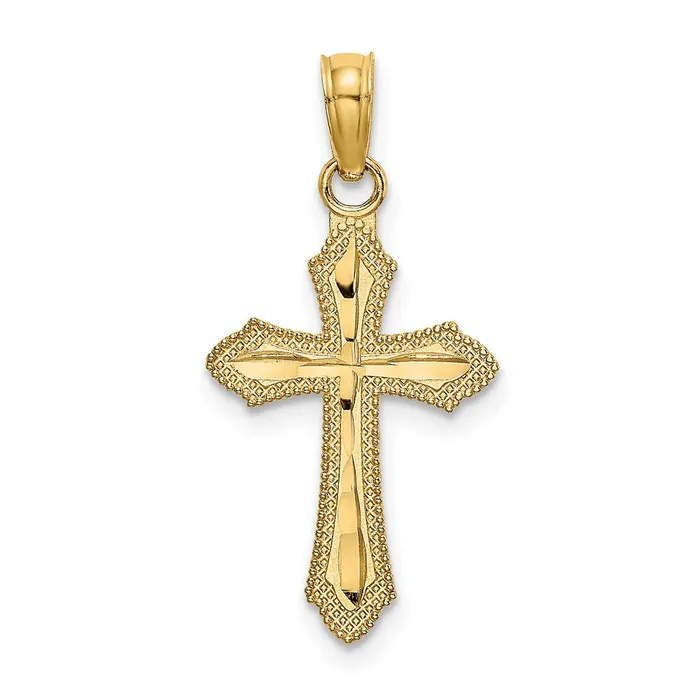 TreasureFineJewelers Charm Necklaces 14K DC w Beaded Edge Cross Charm