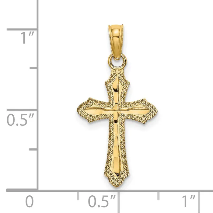 TreasureFineJewelers Charm Necklaces 14K DC w Beaded Edge Cross Charm