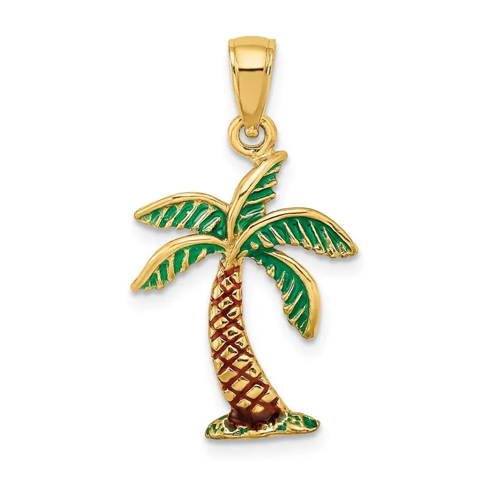 TreasureFineJewelers Charm Necklaces 14K Enamel Palm Tree Charm