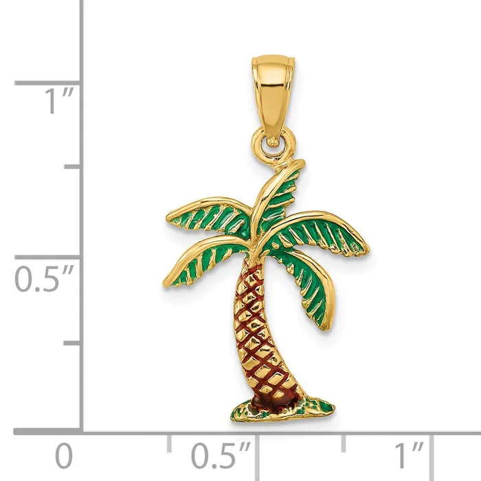 TreasureFineJewelers Charm Necklaces 14K Enamel Palm Tree Charm