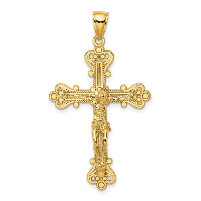 TreasureFineJewelers Charm Necklaces 14K Engraved Crucifix Charm