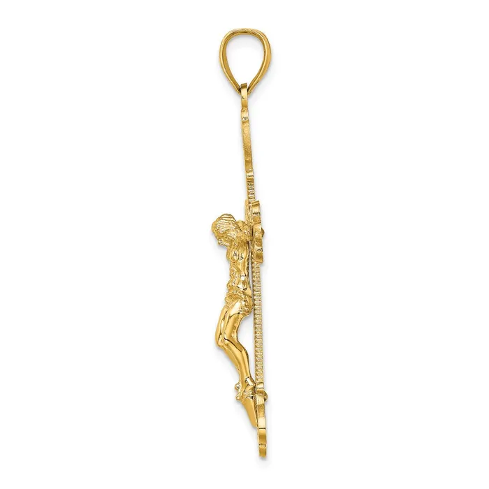 TreasureFineJewelers Charm Necklaces 14K Engraved Crucifix Charm