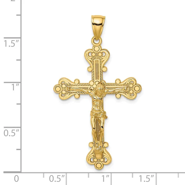 TreasureFineJewelers Charm Necklaces 14K Engraved Crucifix Charm