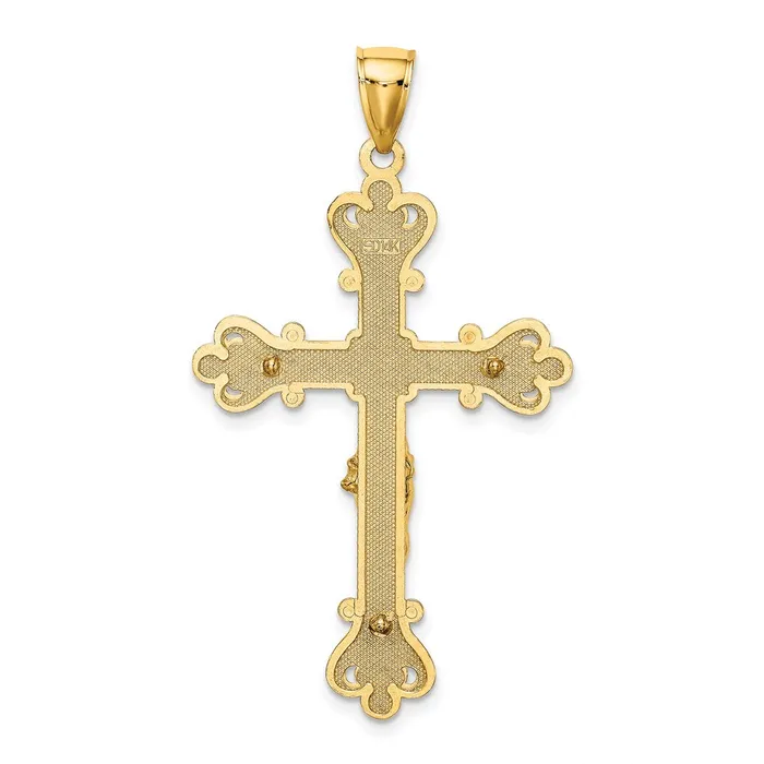 TreasureFineJewelers Charm Necklaces 14K Engraved Crucifix Charm