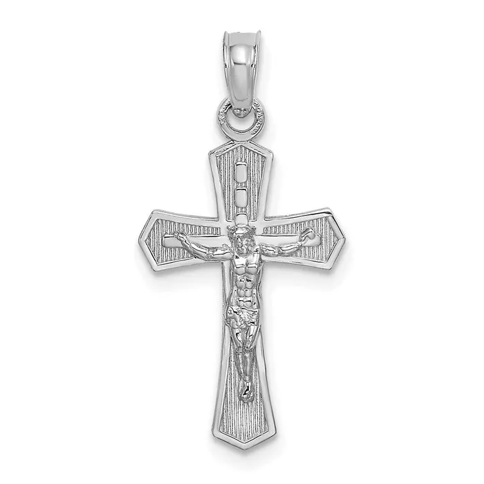 TreasureFineJewelers Charm Necklaces 14K White Gold Crucifix W Beveled Edges Charm TreasureFineJewelers Charm Necklaces 14K White Gold Crucifix W Beveled Edges Charm
