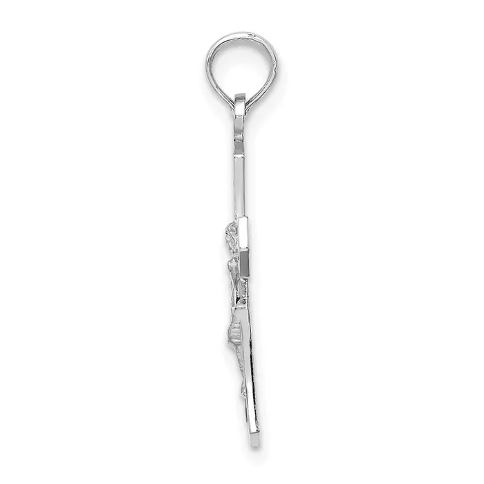 TreasureFineJewelers Charm Necklaces 14K White Gold Crucifix W Beveled Edges Charm