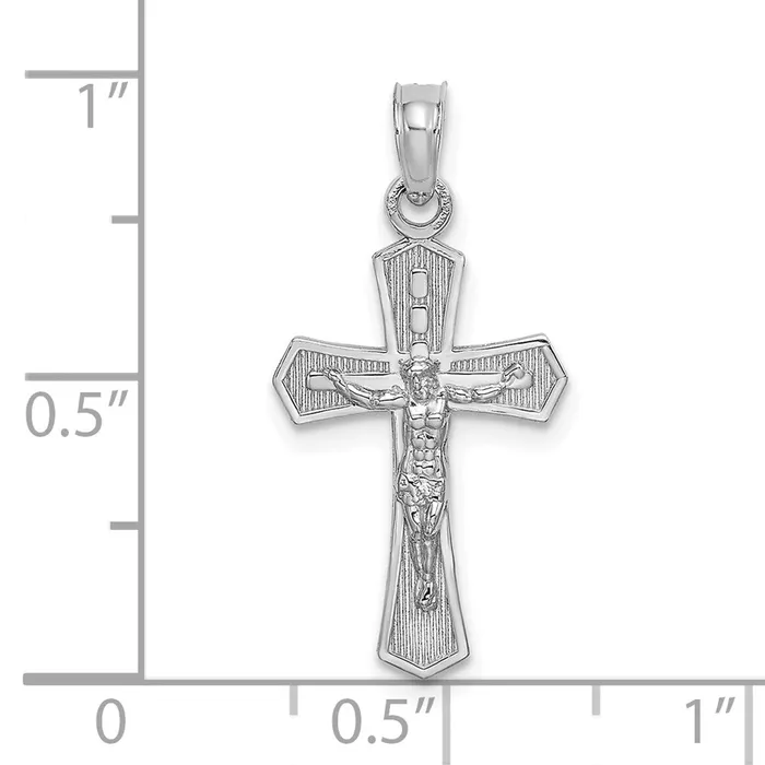 TreasureFineJewelers Charm Necklaces 14K White Gold Crucifix W Beveled Edges Charm