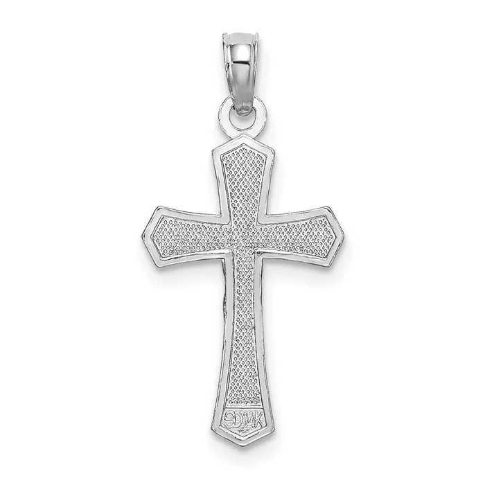 TreasureFineJewelers Charm Necklaces 14K White Gold Crucifix W Beveled Edges Charm