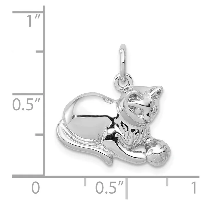 TreasureFineJewelers Charm Necklaces 14k White Gold Polished OpenBacked Cat Charm