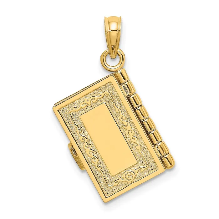 TreasureFineJewelers Charm Necklaces 14k Yellow Gold 3D Moveable Santa Biblia BookSpanish Bible Charm
